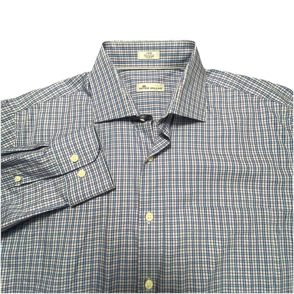 Peter Millar‎ Mens Shirt Large Long Sleeve Button Up Multicolor Check Colorful L